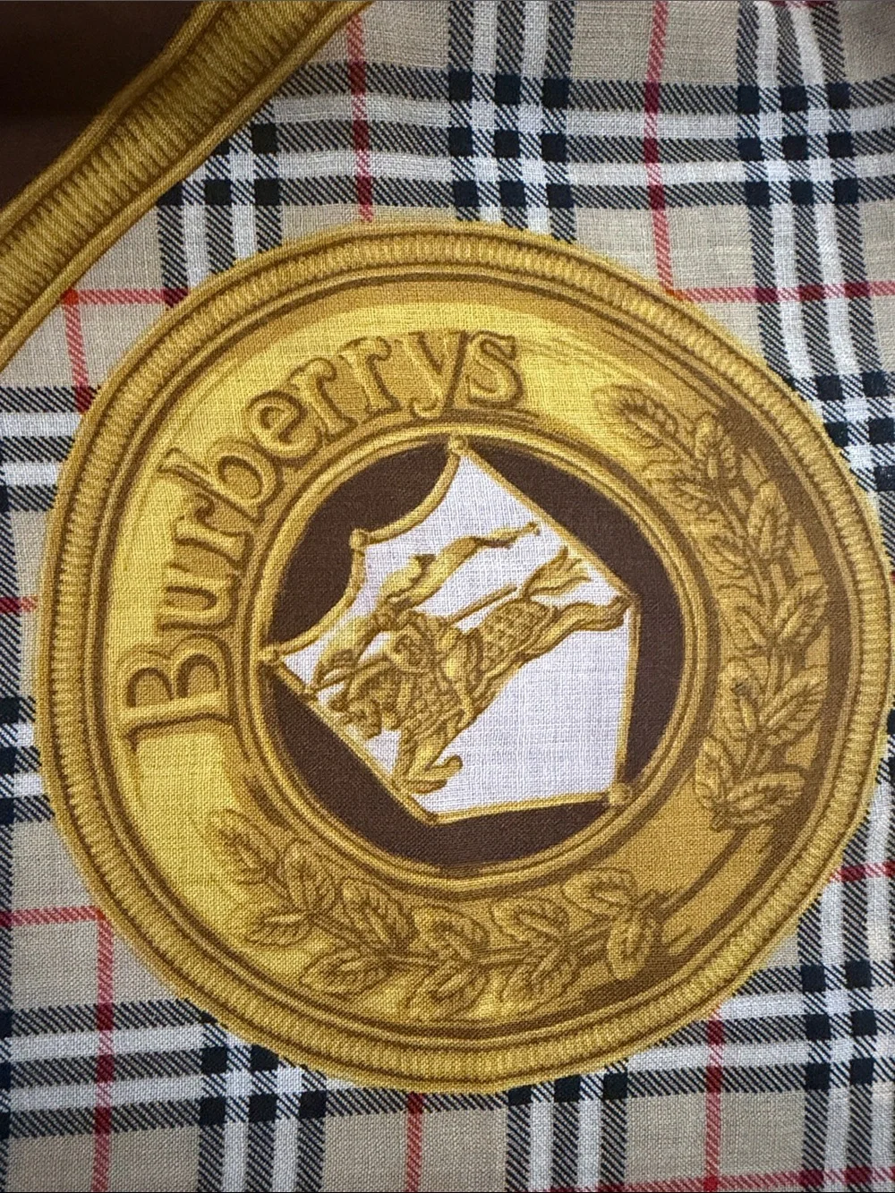 Burberry Brown, Yellow and Cream Plaid Logo Silk Scarf